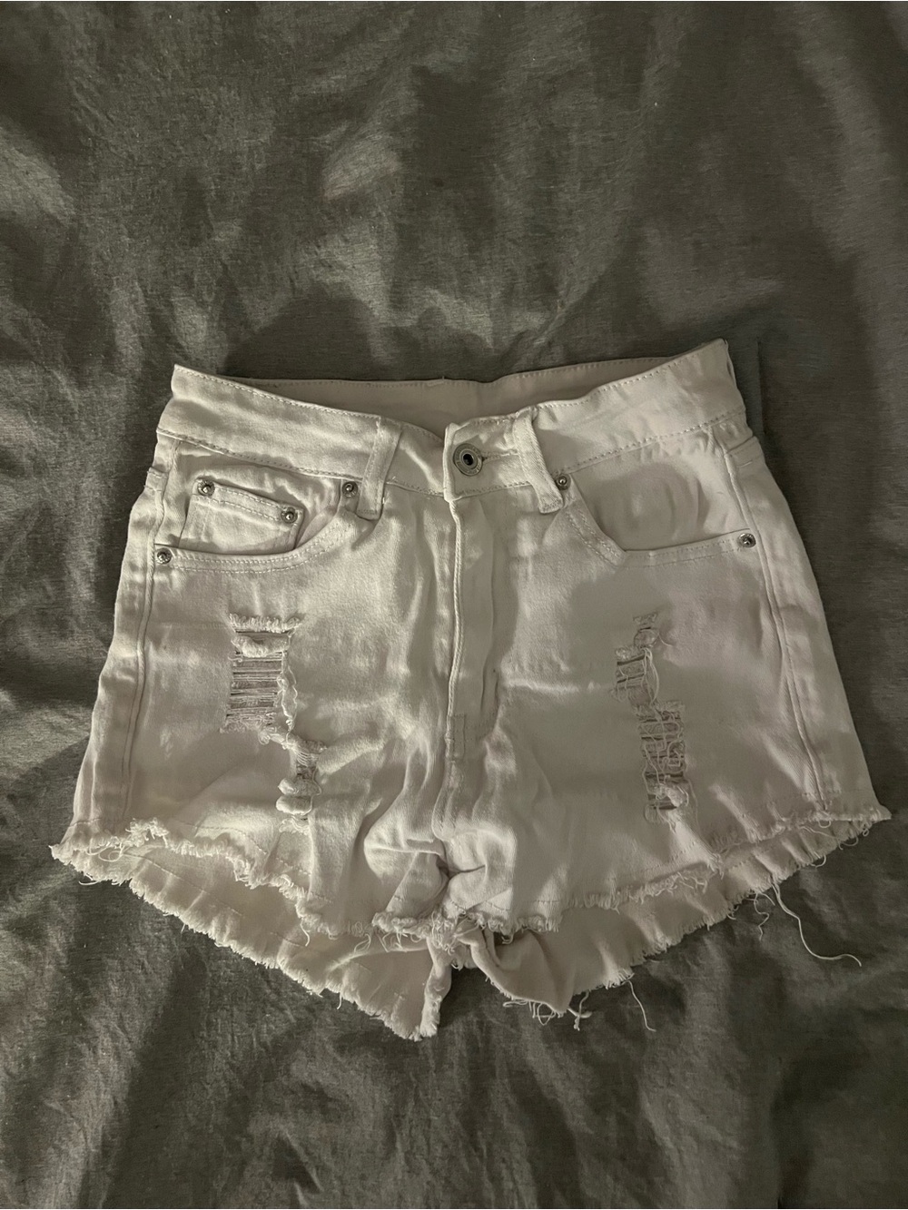 SHEIN White Distressed Denim Jean Shorts